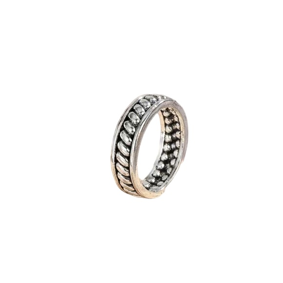 Silver Unisex Style Textured Band Ring - Picture 3 of 6